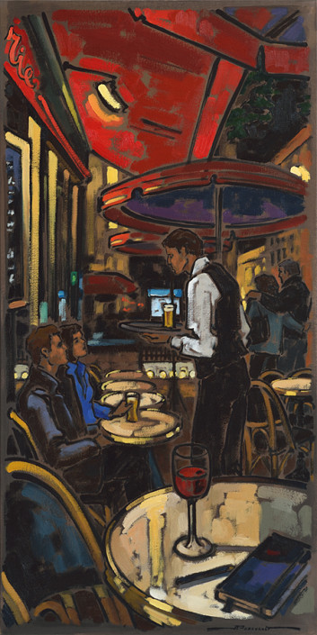 N-_Le soir à la terrasse du Bouquet de Grenelle_ 40_x20_#B455 Oeuvre d'art de Paris